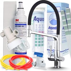Ari Flexible – 3-funkcyjna bateria kuchenna chromowana z wycigan wylewk i filtrem do wody pitnej 3M AP2-C405-SG – podblatowy system filtracji wody