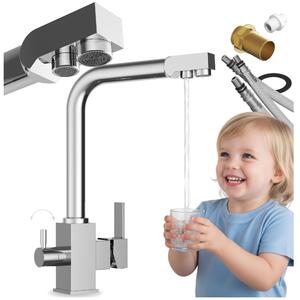 Granitan | Bateria kuchenna Node – srebrna – cakowita wysoko 310 mm – obrót o 360° – bateria z filtrem wody