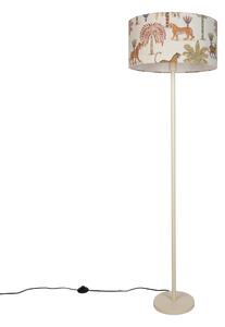 Lampa podłogowa Japandi beżowa z wielokolorowym abażurem w zwierzęcy wzór 50 cm - Simplo