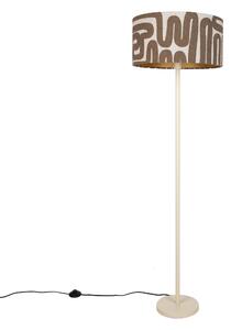 Lampa podłogowa Japandi beżowa z brązowo-beżowym abażurem w paski 50 cm - Simplo