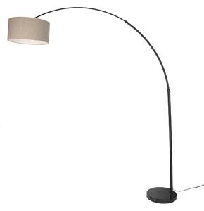 Nowoczesna lampa łukowa czarna z marmurową podstawą i beżowym abażurem bouclé 50cm - XXL