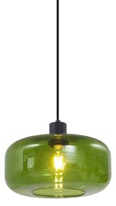 Retrowana lampa wisząca czarna ze szklanym zielonym kloszem - Bizle