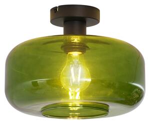 Retrowana lampa sufitowa czarna ze szklanym zielonym kloszem - Bizle Oswietlenie wewnetrzne