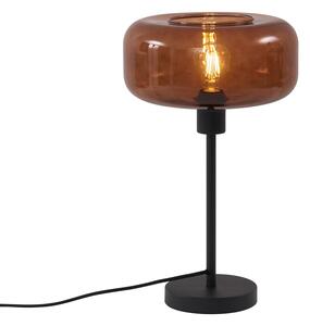 Retro Lampa Stołowa Czarna z Brązowym Szkłem - Bizle
