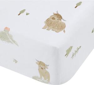 Białe bawełniane prześcieradło dziecięce do łóżeczka z gumką 70x140 cm Mini Moo Cow – Bianca