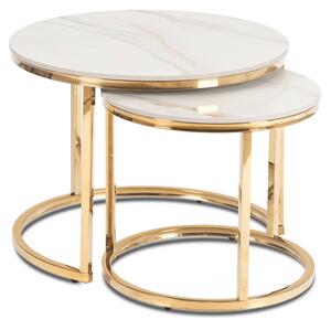 Zestaw Stolików Kawowych MILANO 45 cm/60 cm Biały Marmur/Złoty Glamour