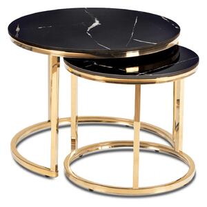 Zestaw Stolików Kawowych MILANO 45 cm/60 cm Czarny Marmur/Złoty Glamour