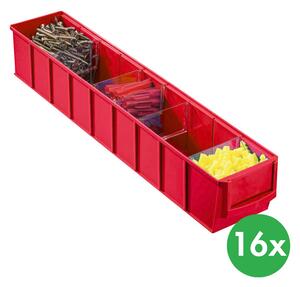 Plastikowy pojemnik do regału ShelfBox typ C - 91 x 500 x 81 mm, 16 szt., czerwony