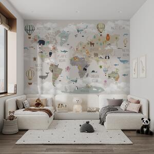Fototapety Mapa świata ze zwierzętami i balonami, Fototapety Dziecięce, u96461 : Uwalls.pl