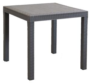 Kwadratowy stó ogrodowy 80 x 80 cm z tworzywa sztucznego imitujcego wiklin, z regulowanymi nogami i otworem na parasol w rodku – Nasa – DarkGray