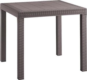Kwadratowy stó ogrodowy 80 x 80 cm z tworzywa sztucznego imitujcego wiklin, z regulowanymi nogami i otworem na parasol w rodku – Nasa – DarkGray