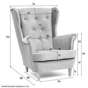 MebleMWM Fotel USZAK 3 z podnóżkiem | Kolor do wyboru
