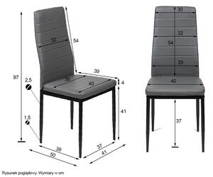 MebleMWM 4 krzesła do jadalni szare K1 ekoskóra, pasy, nogi srebrne