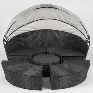 MebleMWM Duże łóżko ogrodowe ø2.1 M z baldachimem, technorattan mix brąz | OUTLET