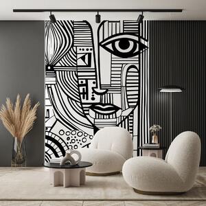 Fototapeta Czarno-biały rysunek kobiecej twarzy, Fototapety design, Popularne Fototapety, u98714 - Tapeko.pl