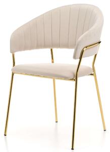 MebleMWM Krzesło Glamour C-889 | Beżowy welur | Złote nogi | Outlet