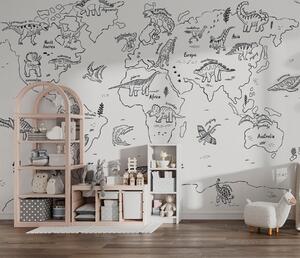 Fototapeta Mapa świata z dinozaurami, Fototapety Dziecięce, Popularne Fototapety, u98793 - Tapeko.pl