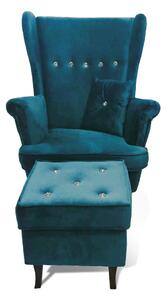 MebleMWM Fotel USZAK 5 z podnóżkiem, kryształki | Kolor do wyboru