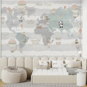 Fototapety Dziecięca mapa świata z balonami i zwierzętami, Fototapety Mapy, Fototapeta Mapa Świata dla Dzieci, u99227 : Uwalls.pl