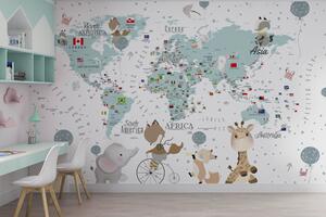 Fototapeta Mapa świata ze zwierzętami, Popularna Fototapeta, Popularna Fototapeta, u99228 - Muralas.pl