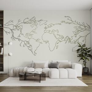 Fototapety Mapa świata, gałęzie drzew, rysunek liniowy, minimalizm, natura, zieleń, Fototapety designerskie, u99731v1 : Uwalls.pl