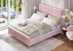 MebleMWM Łóżko tapicerowane BELANIA (SF1023) w stylu Glamour | 160x200 | Welur | Różowy