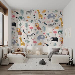 Fototapety zwierzęta, lwy, żyrafy, słonie, liście, pokój dziecięcy, Fototapety Dziecięce, w00555 : Uwalls.pl