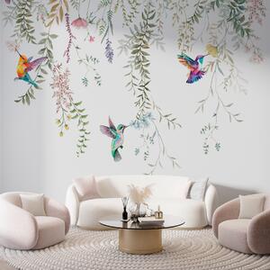 Fototapety Wiszące kwiaty i liście oraz piękne kolibry, Fototapety Akwarele, w00660 : Uwalls.pl