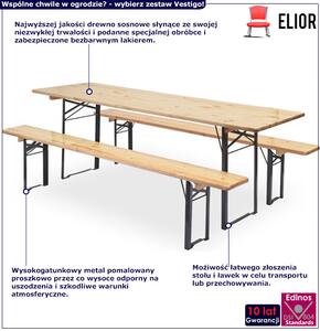Składany komplet drewniany stół z 2 ławkami - Vestigo 3 rozmiary