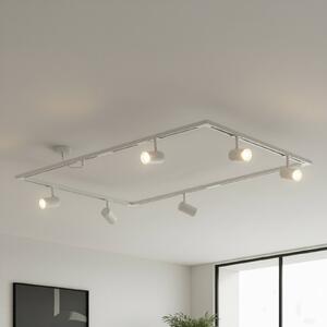 System szynowy Lindby Linaro, GU10, 6-punktowa, biały, kształt litery O Linaro, biały / opal, salon / jadalnia, aluminium, nowoczesny