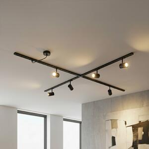 System szynowy Lindby Linaro, GU10, 6-punktowa, czarny, kształt X Linaro, czarny, salon / jadalnia, aluminium, nowoczesny