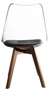 EMWOmeble Krzesło transparentne 53E-7 drewniane nogi, czarna poduszka