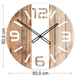Okrągły szklany zegar ścienny Modern Wood X3 50 cm