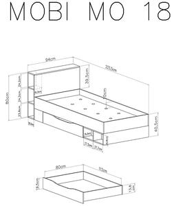 Łóżko młodzieżowe Mobi MO18 90x200 - biały / turkus