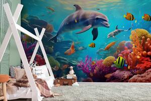 Fototapeta Delfin pływający w rafie koralowej, Fototapety Dziecięce, Popularne Fototapety, u94773 - Tapeko.pl