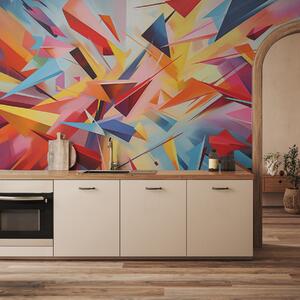 Fototapety Chaotyczna abstrakcja geometrycznych kształtów, różowy, niebieski, żółty, Fototapety 3D, Fototapety 3d geometryczna, w08030 : Uwalls.pl