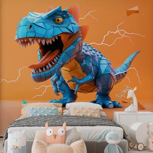Fototapety Groźny dinozaur z uderzeniem pioruna w kolorach żółtym i niebieskim, Fototapety Dziecięce, Fototapety Dinozaury, w01333v1 : Uwalls.pl