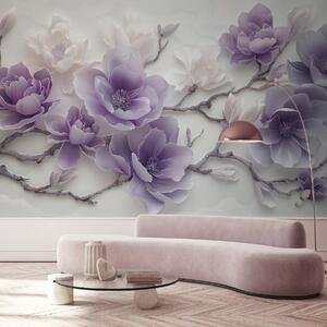 Fototapety Fioletowe tłoczone kwiaty magnolii na delikatnej gałęzi, Fototapety Kwiaty, w01359 : Uwalls.pl