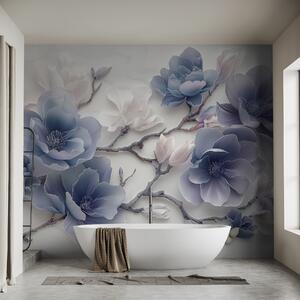 Fototapety Niebieskie tłoczone kwiaty magnolii na delikatnej gałęzi, Fototapety Kwiaty, w01359v1 : Uwalls.pl