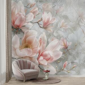 Fototapety Delikatne różowe kwiaty magnolii kwitnące na miękkim, rozmytym tle szarego kwiatu, Fototapety Kwiaty, w08192 : Uwalls.pl