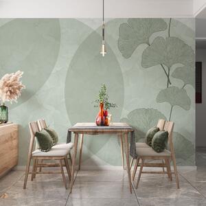 Fototapety Duże liście miłorzębu i geometria zielonego koloru, Fototapety 3D, Fototapety 3d liście, w01465v2 : Uwalls.pl