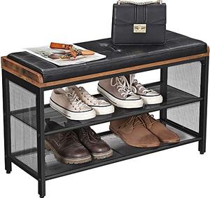 Ławka industrialna z projektowaniem skórzanym, z miejscem na buty, szafka na buty, czarna