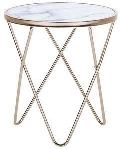 Stolik pomocniczy okrągły w stylu glamour efekt marmuru biało-złoty Meridian II Beliani