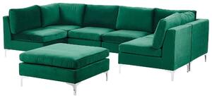 Narożnik modułowy w kształcie U 6-osobowy sofa welurowa z otomaną zielony Evja Beliani