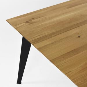 Stół z litego drewna dębowego - lakier matowy z nogami stalowymi, 197 x 100