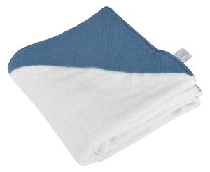 Niebieski muślinowy ręcznik dziecięcy z kapturem 75x75 cm – Bébé Douceur