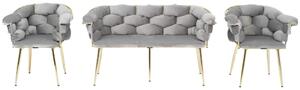 MebleMWM Sofa glamour + 2 fotele CHIC / szary welur