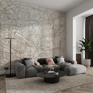 Fototapety Mapa Paryża, rysunek liniowy, architektura, Francja, beżowe kolory, Fototapety Mapy, w01697 : Uwalls.pl