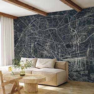 Fototapety Mapa Paryża, rysunek liniowy, architektura, Francja, ciemne kolory, Fototapety Mapy, w01697v1 : Uwalls.pl
