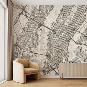 Fototapety Mapa Nowego Jorku, rysunek liniowy, architektura, beżowe kolory, Fototapety Mapy, w01699 : Uwalls.pl